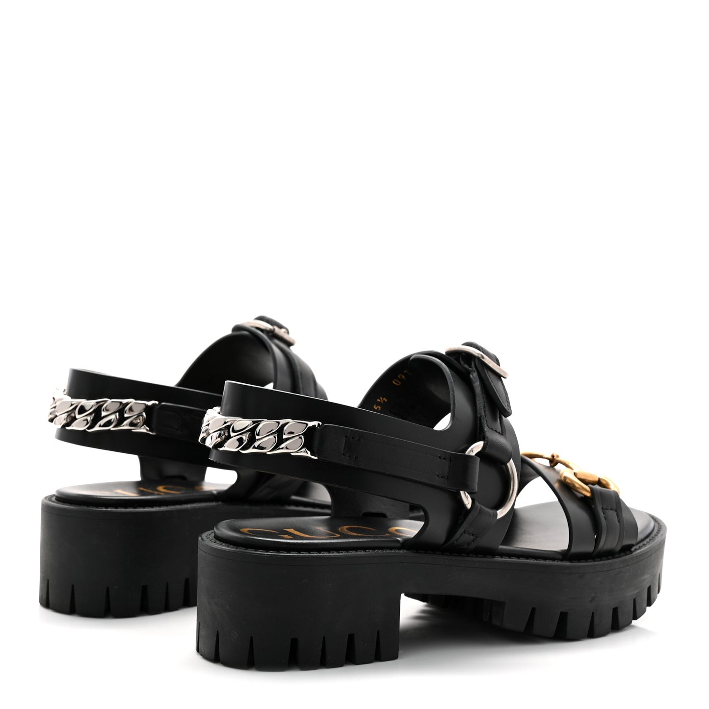 Calfskin Horsebit Bria Lug Sole Sandals 35.5 Black