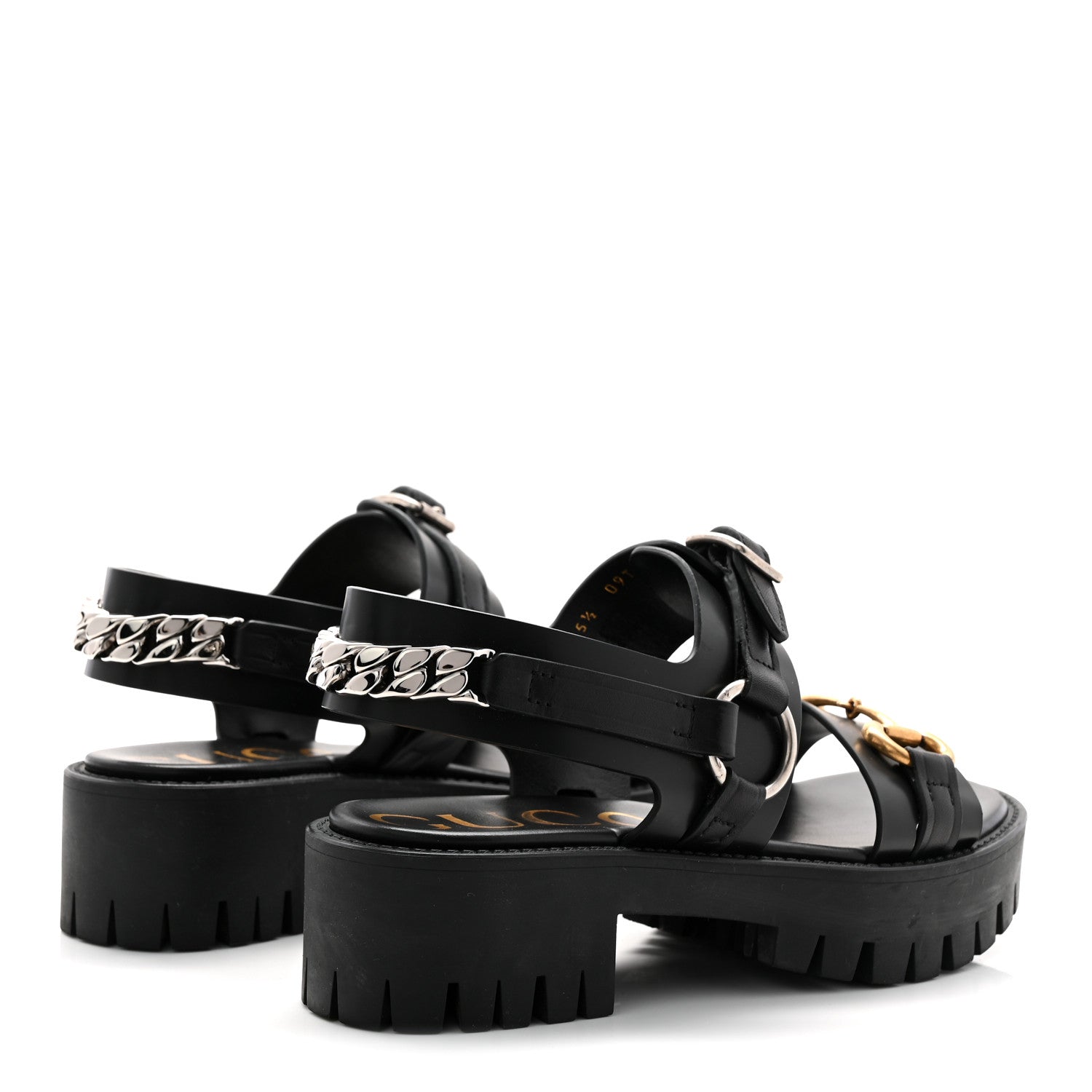 Gucci Calfskin Horsebit Bria Lug Sole Sandals 35.5 Black 4 of 9