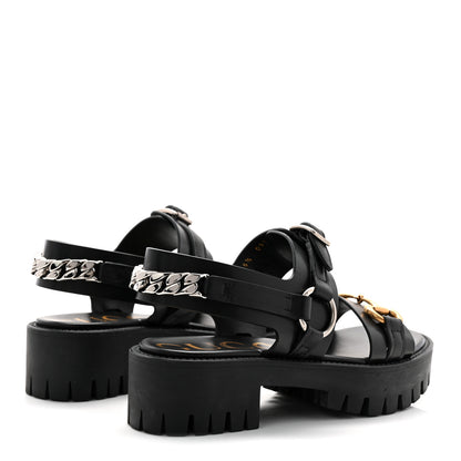 Gucci Calfskin Horsebit Bria Lug Sole Sandals 35.5 Black 4 of 9