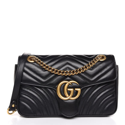 Gucci Calfskin Matelasse Small GG Marmont Shoulder Bag Black 1 of 7