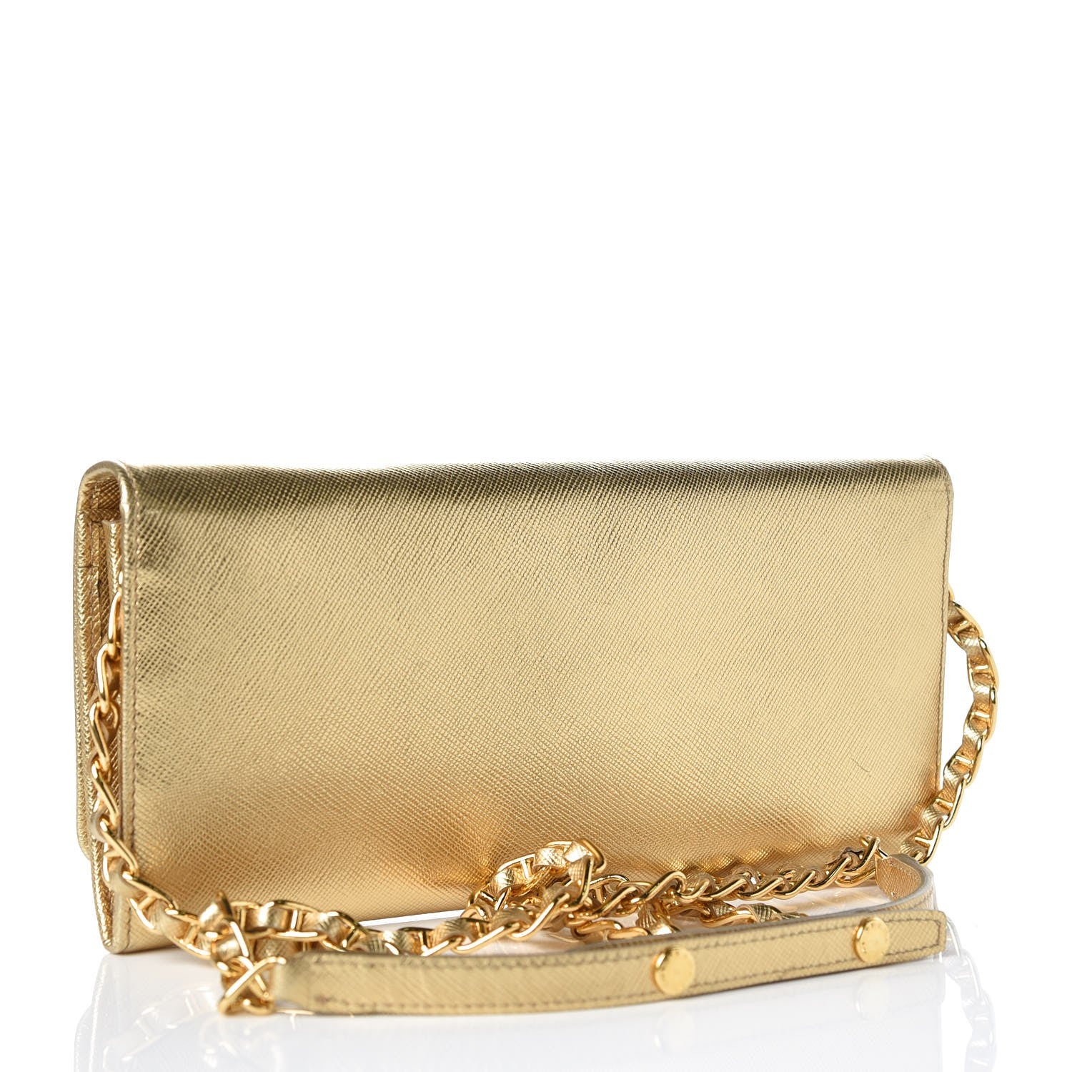 Prada Saffiano Metal Oro Chain Wallet Gold 3 of 8