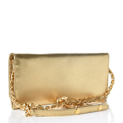 Prada Saffiano Metal Oro Chain Wallet Gold 3 of 8