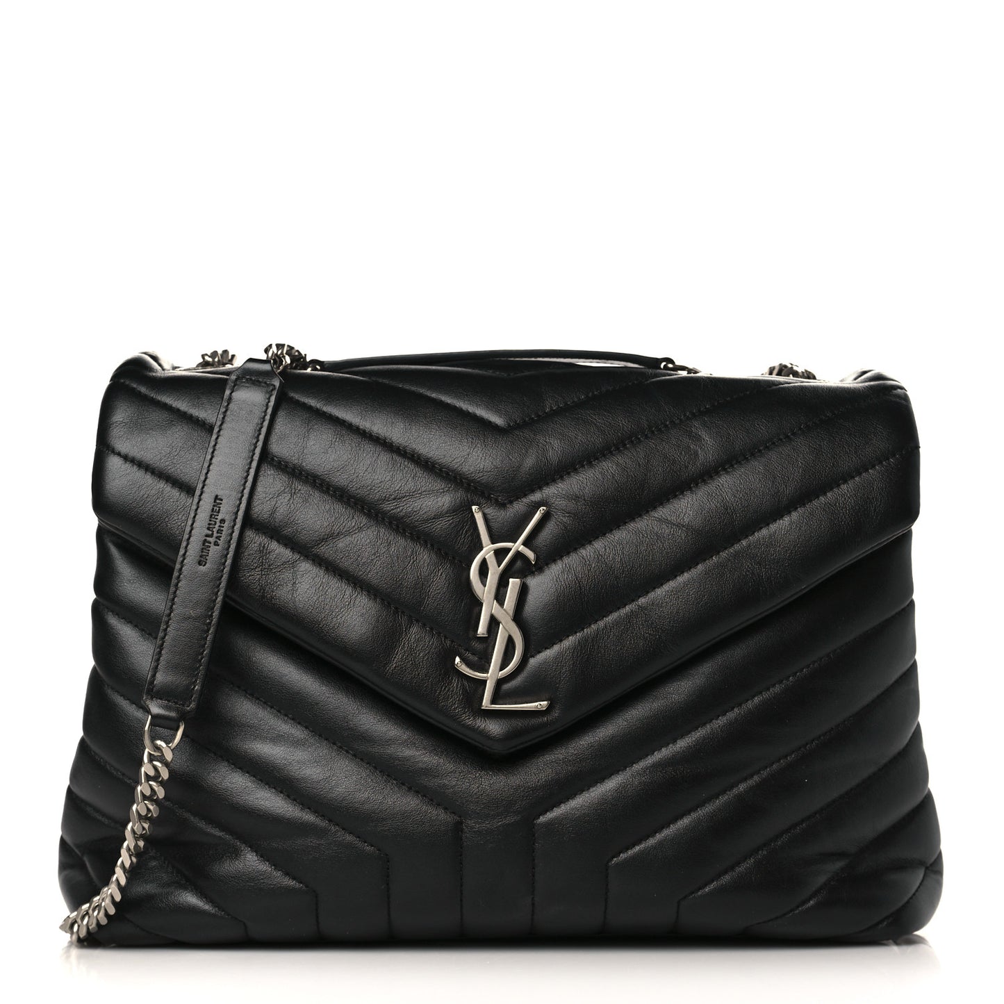 Calfskin Y Quilted Monogram Medium Loulou Chain Satchel Black