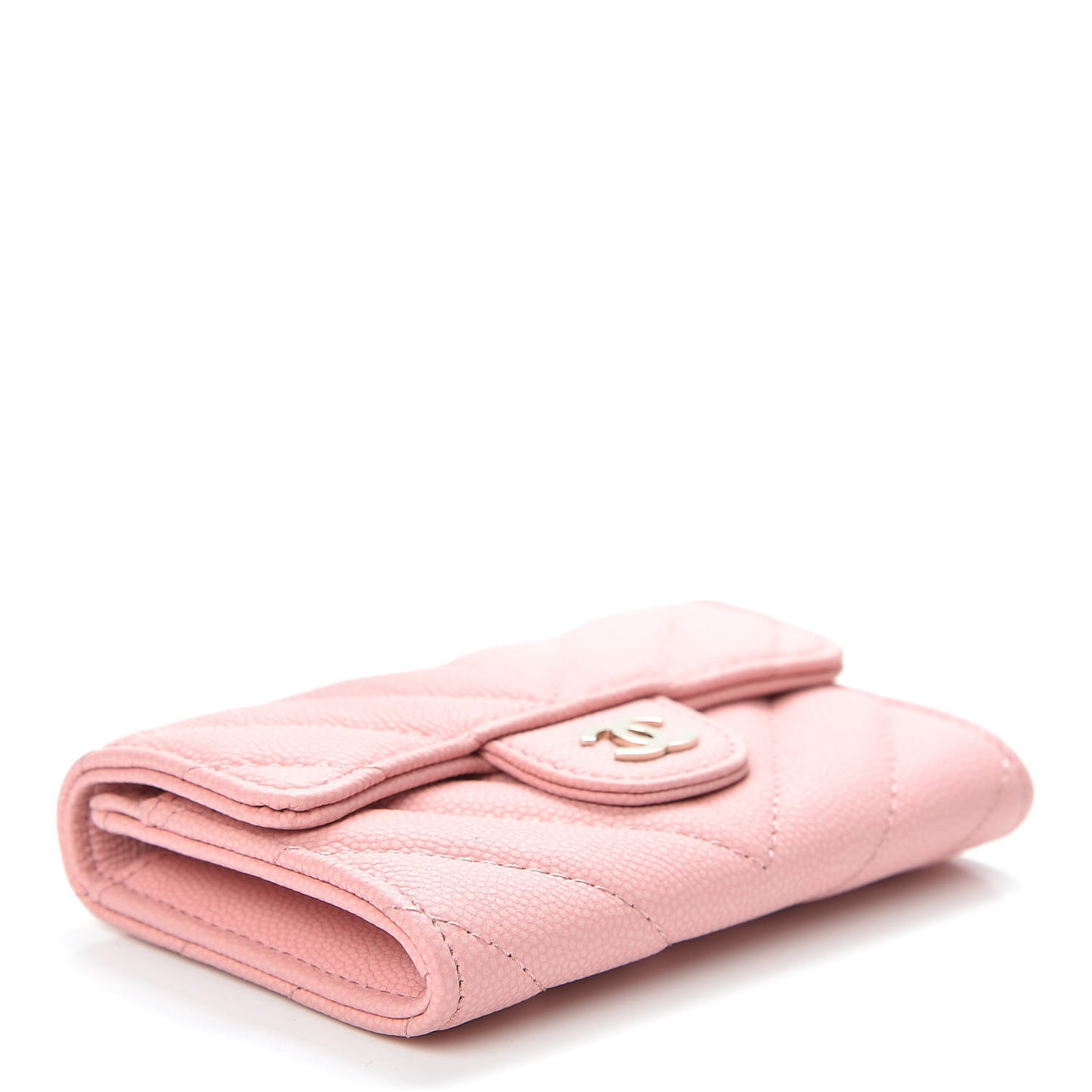 Caviar Chevron Quilted Flap Card Holder Pink