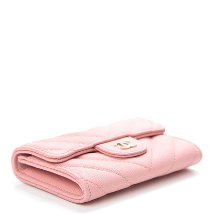 Chanel Caviar Chevron Quilted Flap Card Holder Pink 4 of 9