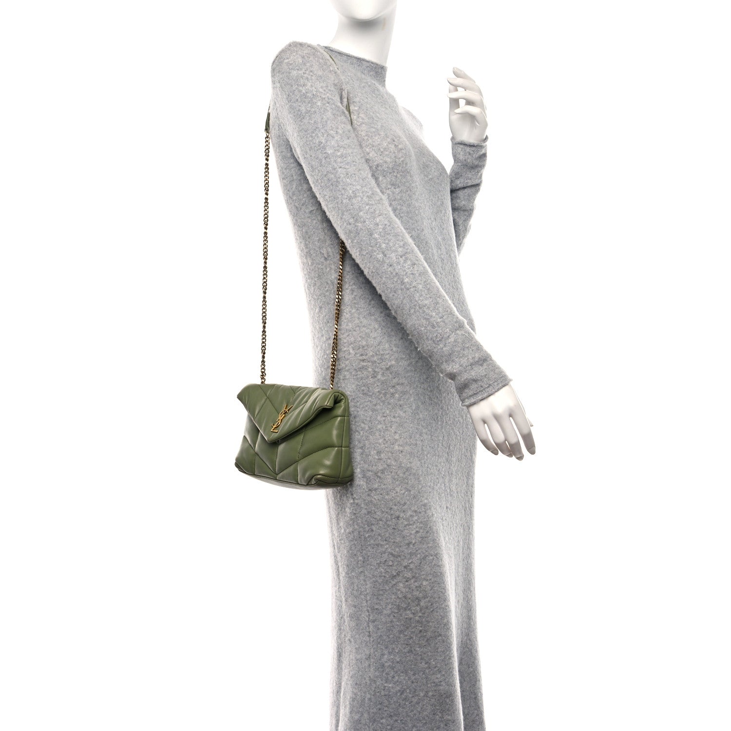 Saint Laurent Lambskin Quilted Toy Loulou Puffer Monogram Chain Satchel Light Pistache 2 of 12