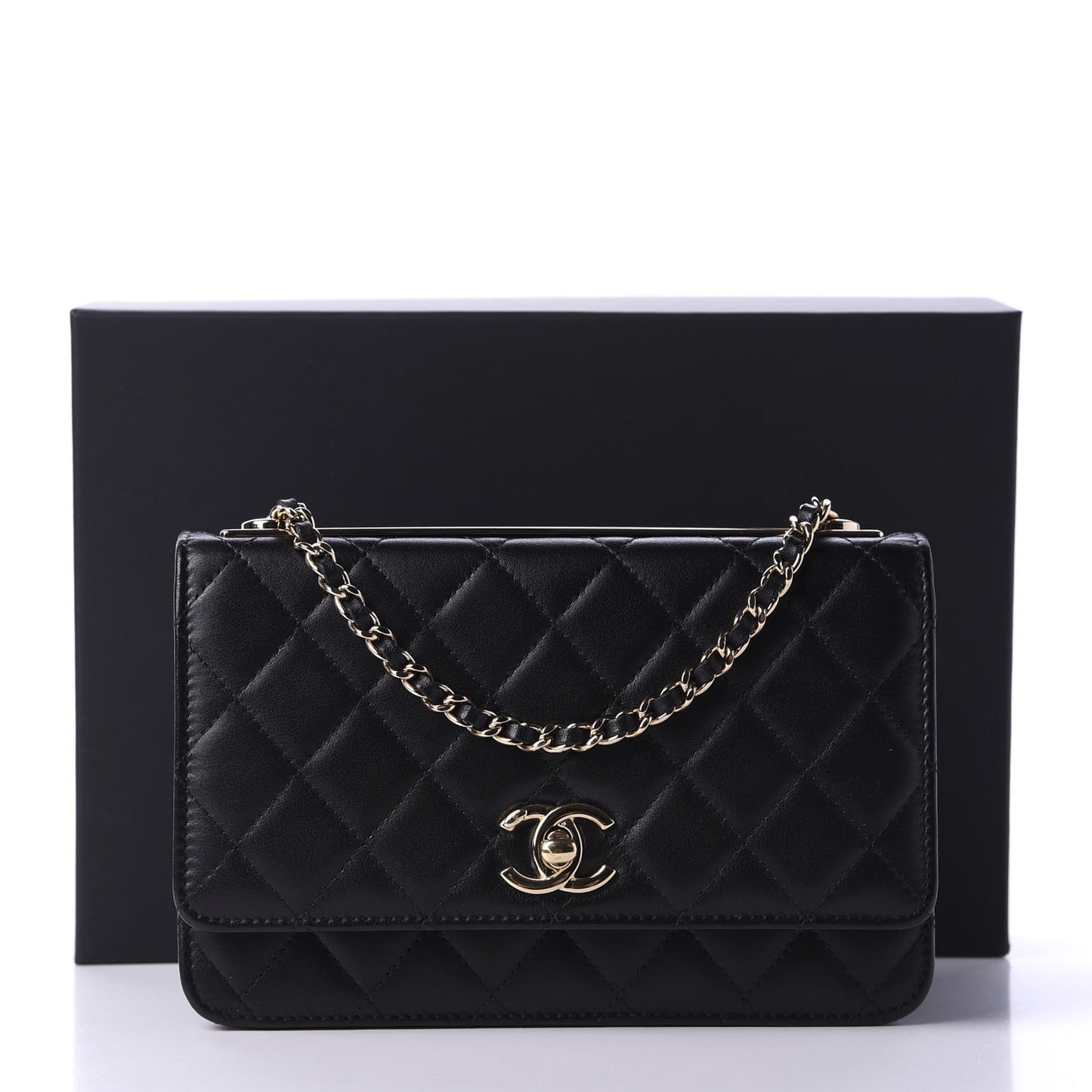 Lambskin Quilted Trendy CC Wallet On Chain WOC Black