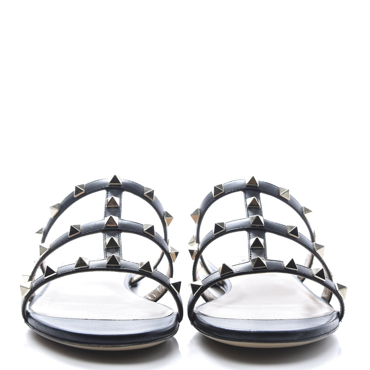Nappa Rockstud Caged Flat Slide Sandals 37.5 Black