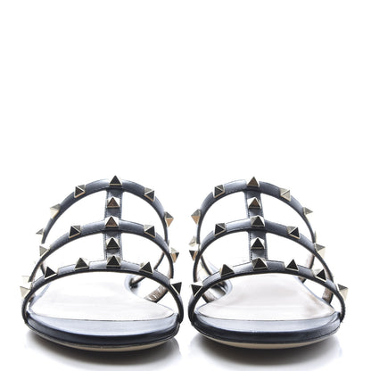 Valentino Garavani Nappa Rockstud Caged Flat Slide Sandals 37.5 Black 2 of 9