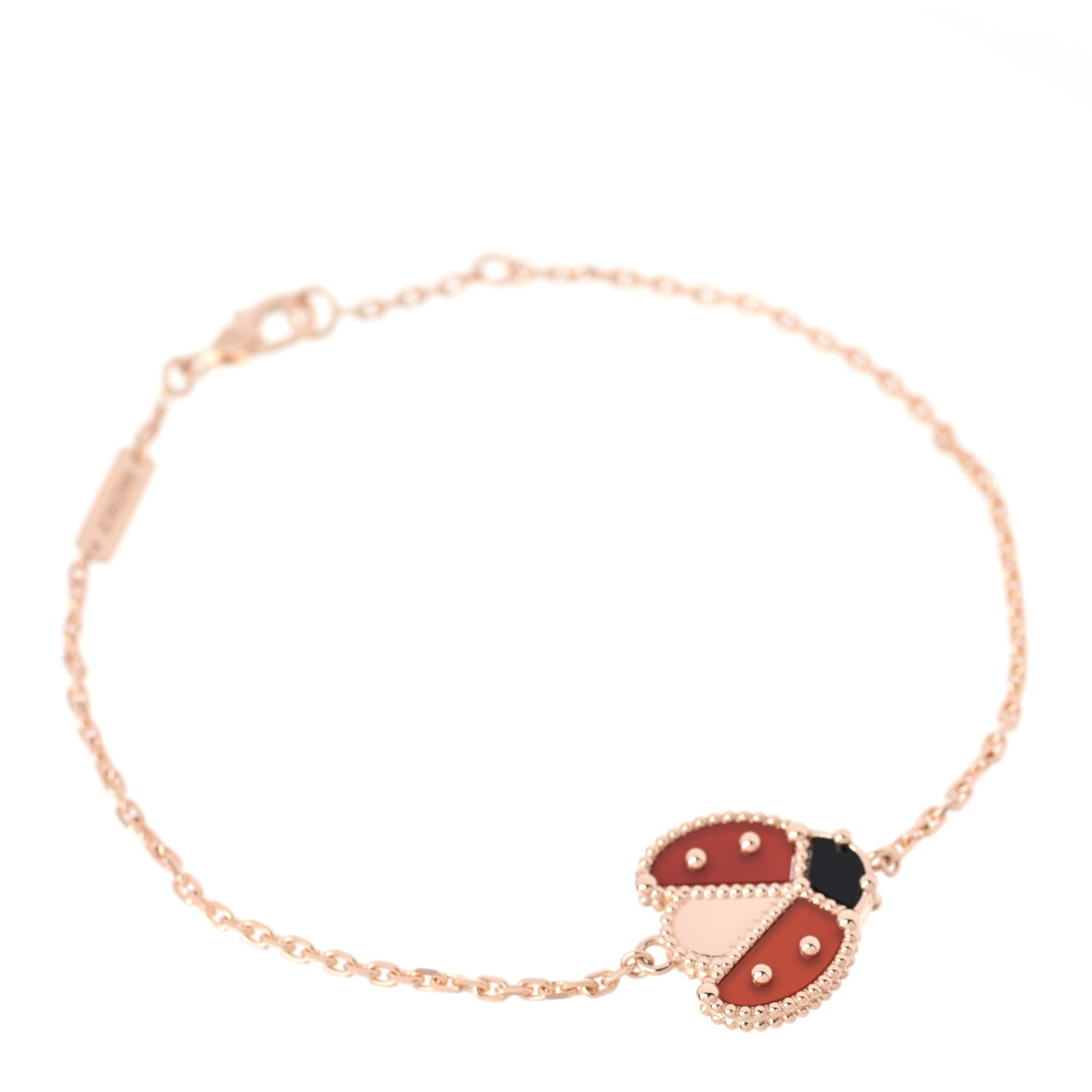 18K Rose Gold Carnelian Onyx Lucky Spring Open Wing Lady Bug Bracelet