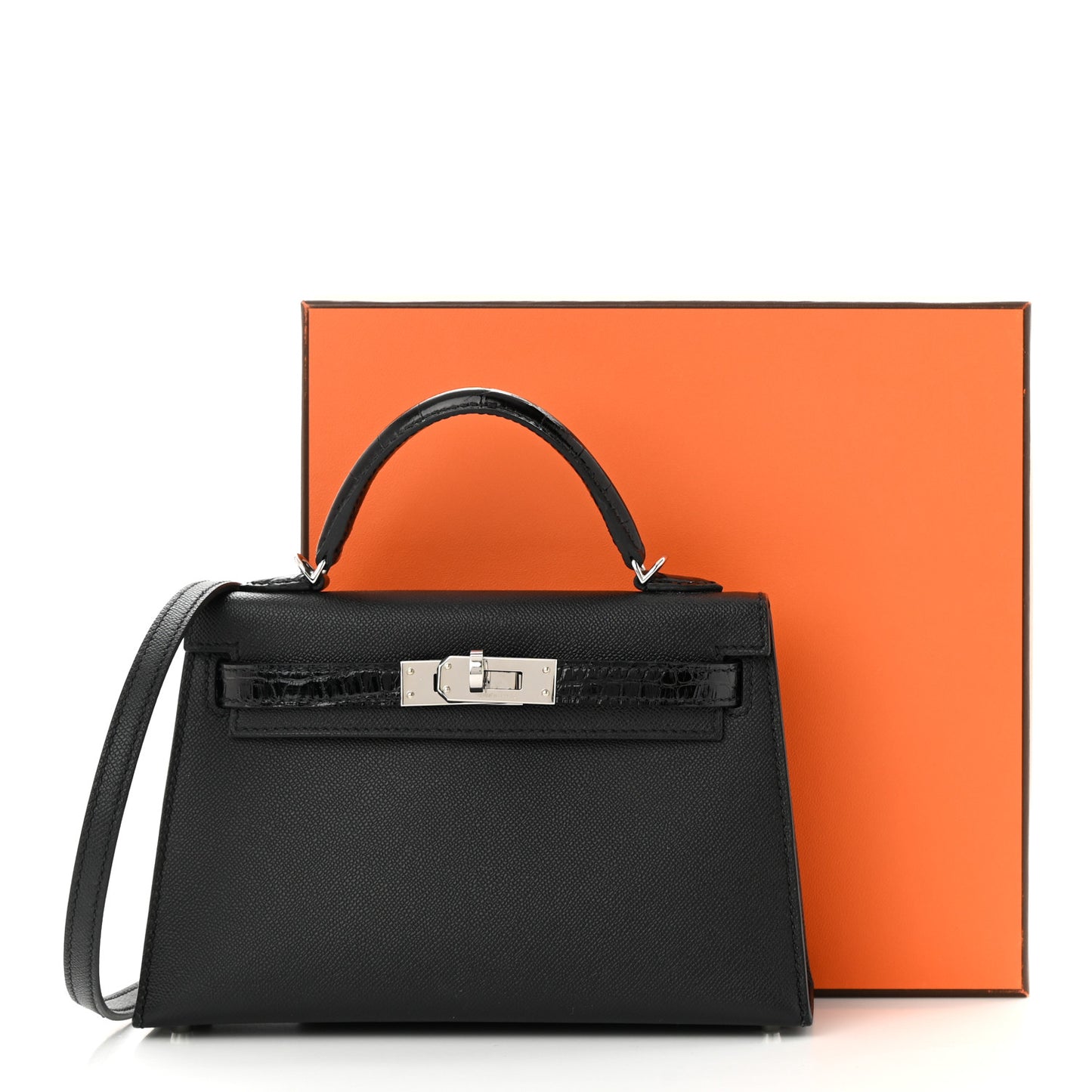 Madame Calfskin Shiny Alligator Mini Kelly Sellier Touch 20 Black