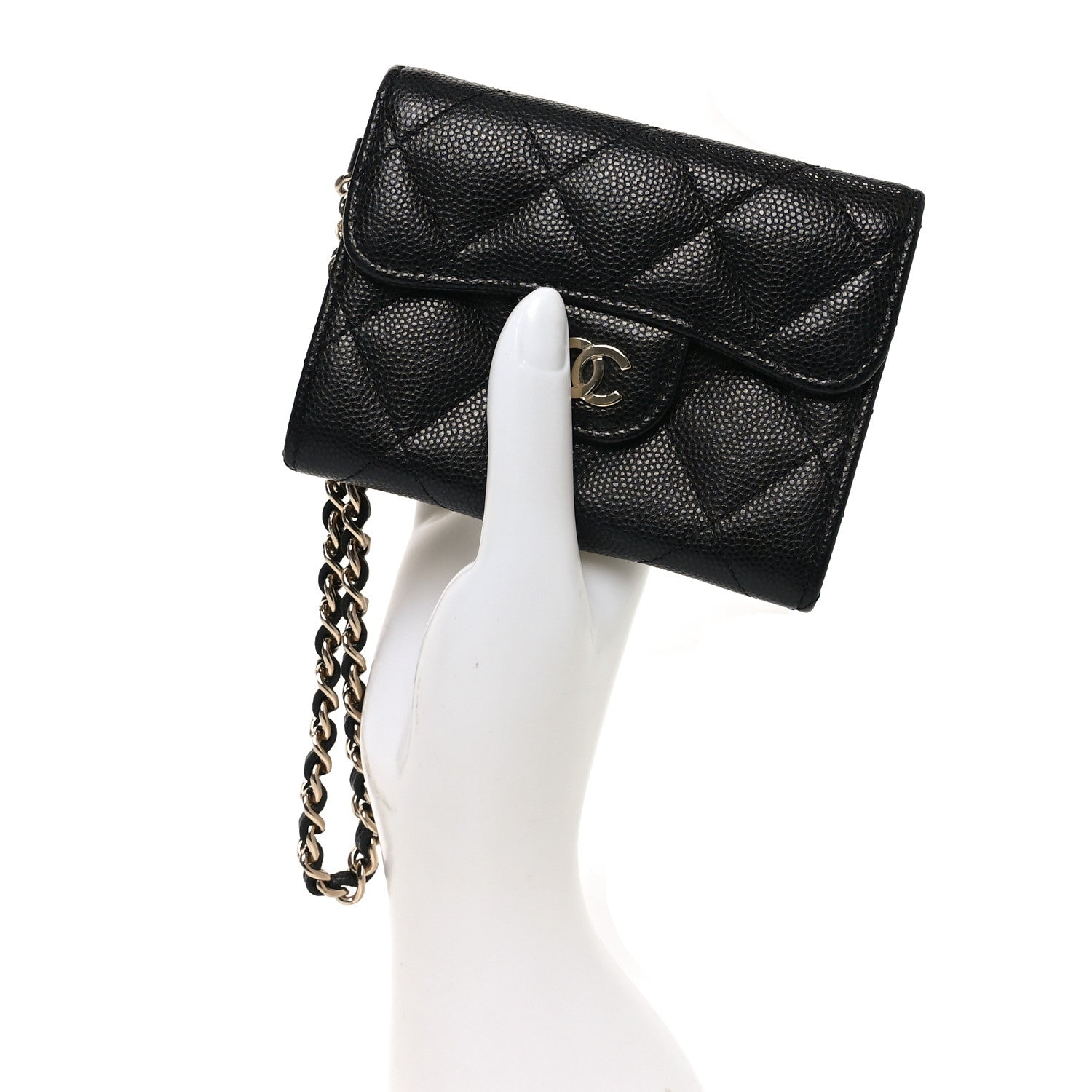 Chanel Caviar Quilted Flap Card Holder Chain Wristlet Black 2 of 8
