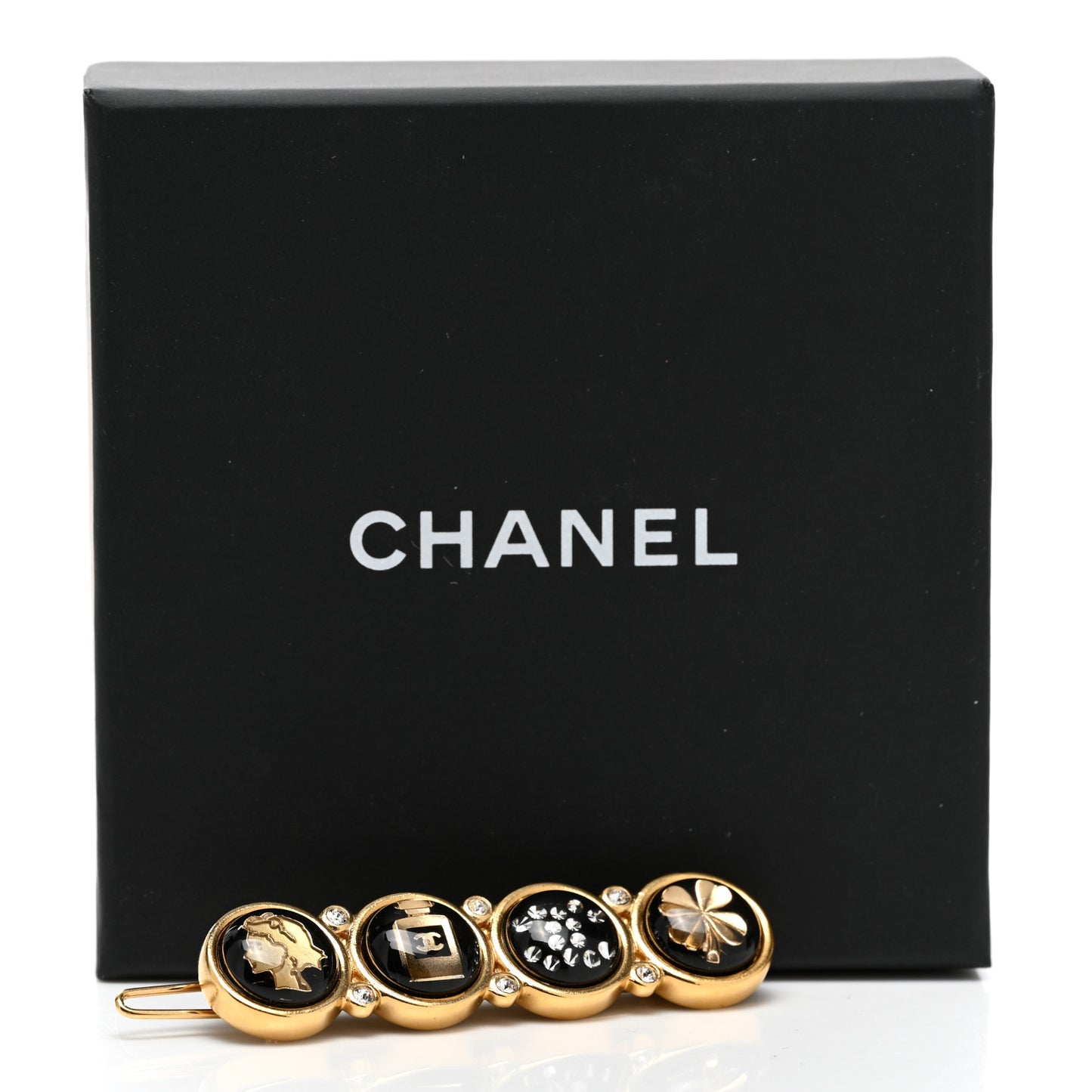 Metal Resin Enamel Crystal CC Hair Clip Barrette Gold Black