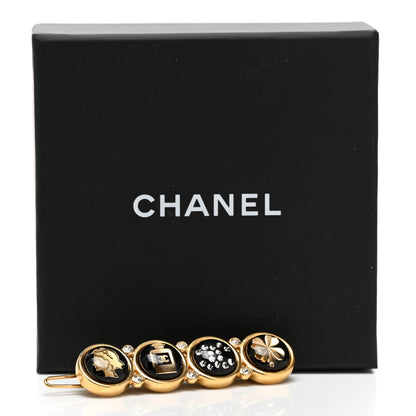 Chanel Metal Resin Enamel Crystal CC Hair Clip Barrette Gold Black 5 of 5