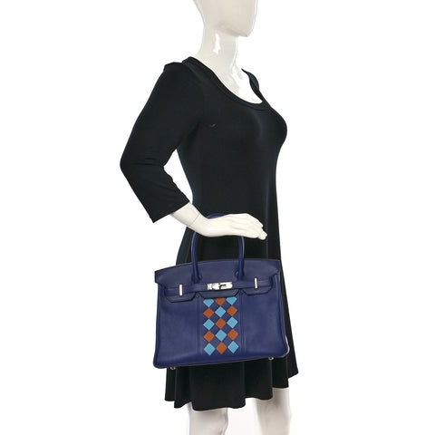 Swift Epsom Tressage Birkin 30 Bleu Encre Bleu Du Nord Gold