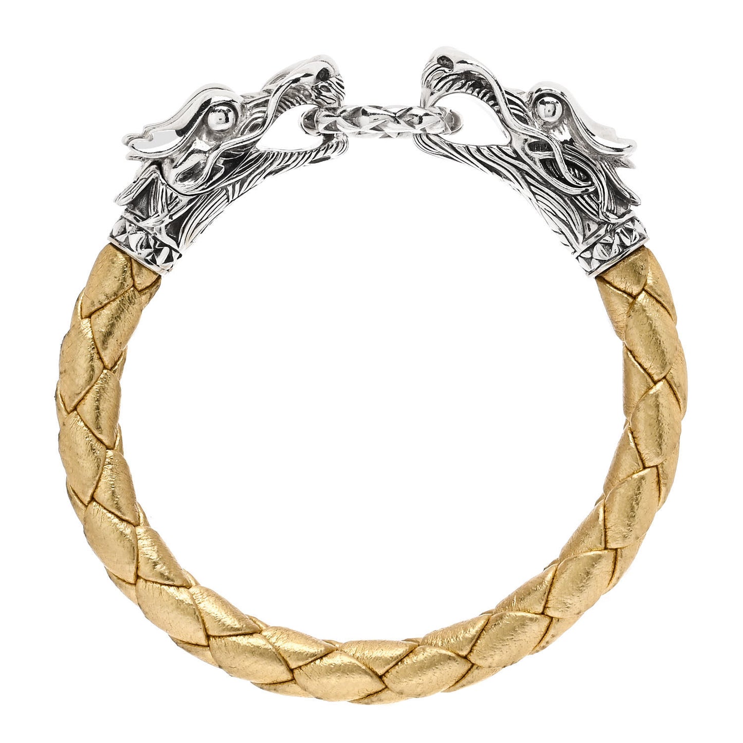 Sterling Silver Leather Naga Dragon Legend Bracelet Gold