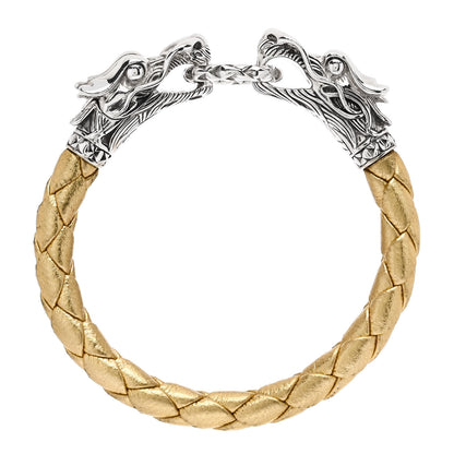 John Hardy Sterling Silver Leather Naga Dragon Legend Bracelet Gold 1 of 4