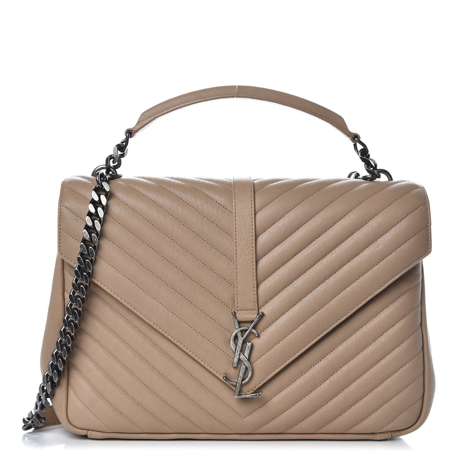 Saint Laurent Sheepskin Matelasse Chevron Monogram Large College Satchel Beige 1 of 15