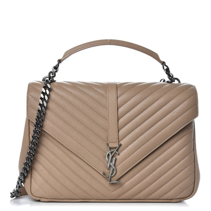 Saint Laurent Sheepskin Matelasse Chevron Monogram Large College Satchel Beige 1 of 15