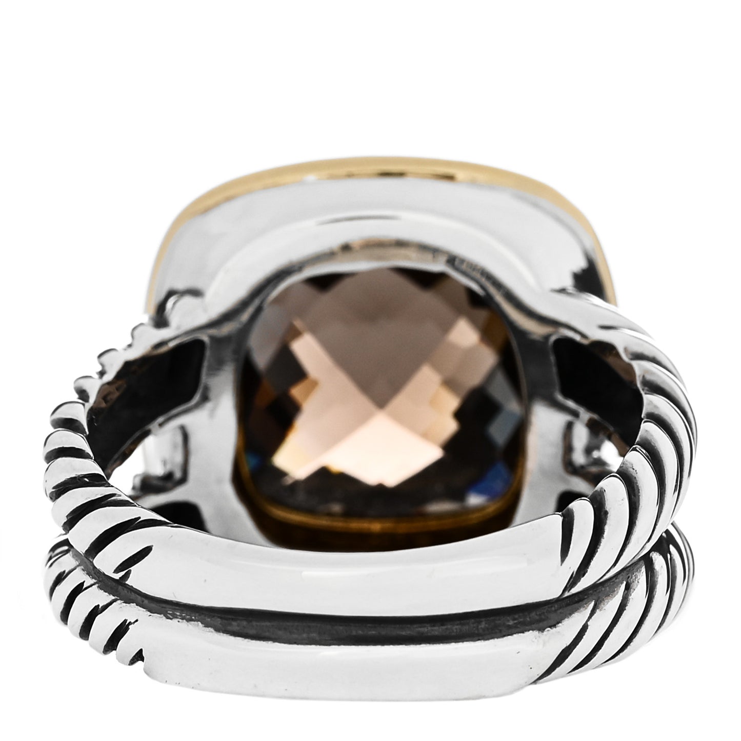 Sterling Silver 18K Yellow Gold Diamond Smoky Quartz 11mm Albion Ring 54 6.75
