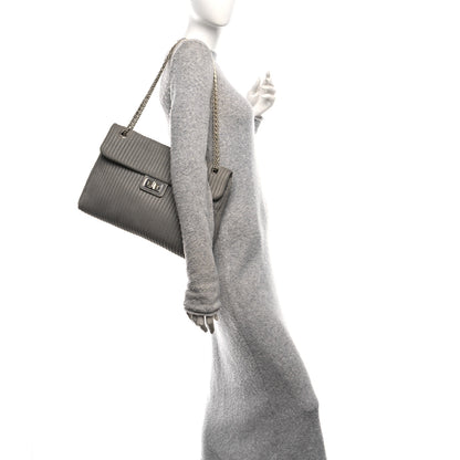 Chanel Iridescent Calfskin Vertical Quilted Mademoiselle Lock Bijoux Flap Shoulder Bag Grey 2 of 11