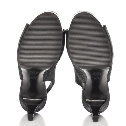 Chanel Shimmer Fabric Peep Toe Slingback Pumps 37.5 Black 5 of 13
