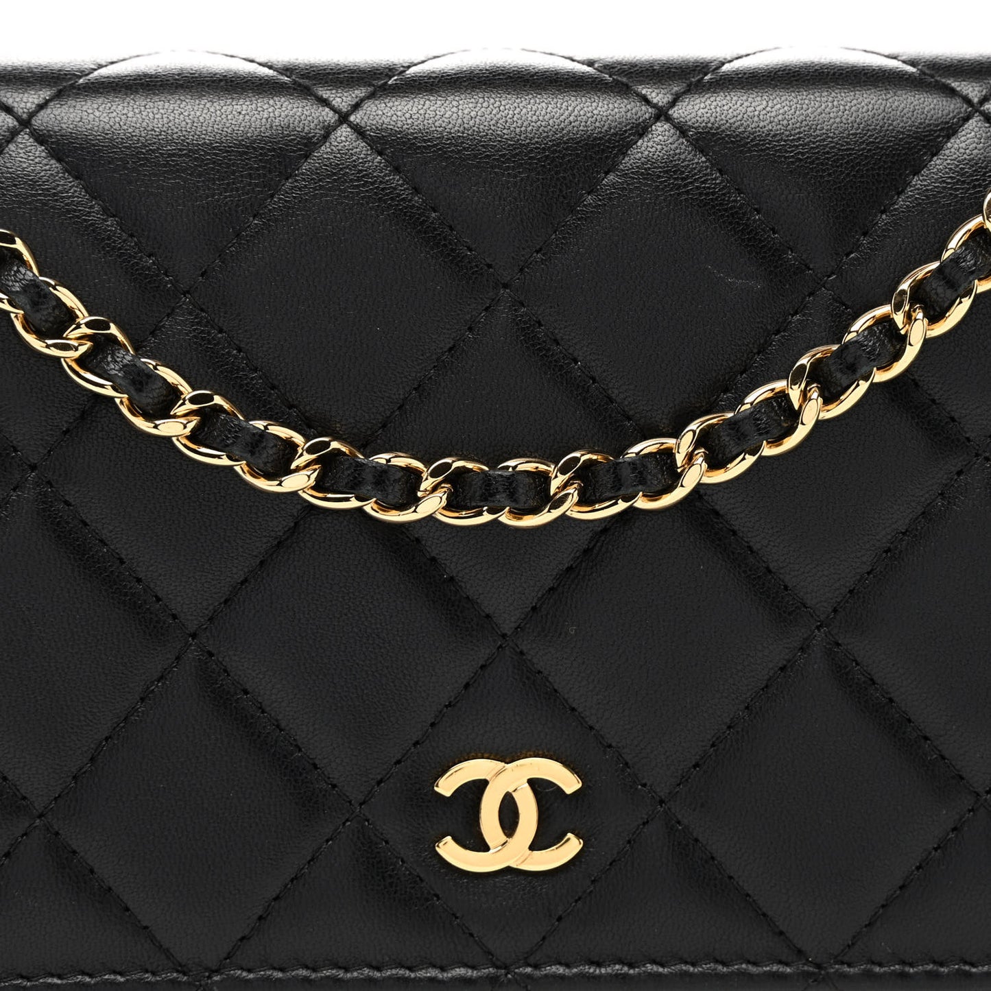 Lambskin Quilted Wallet On Chain WOC Black