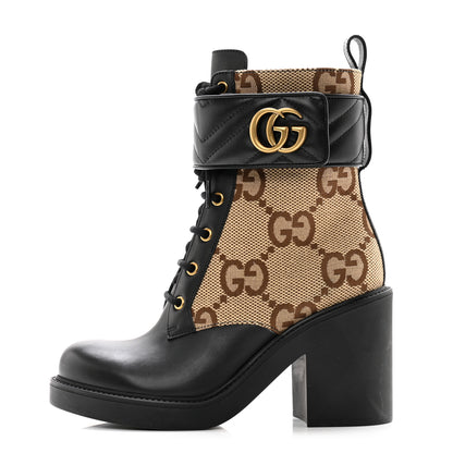 Gucci Flores Calfskin Monogram Maxi GG Nappa Matelasse Double G Ankle Boots 37.5 Black Camel Ebony 1 of 9