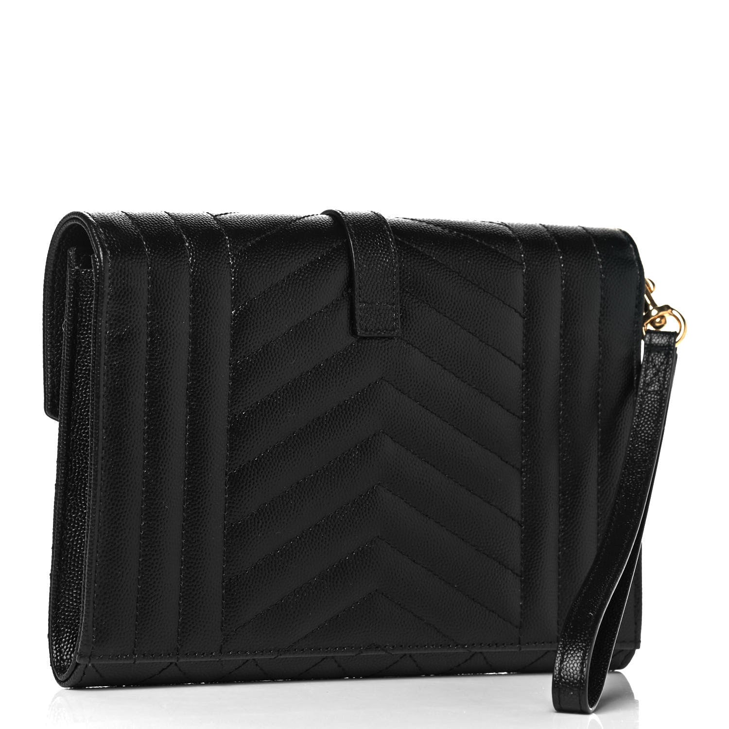 Saint Laurent Grain De Poudre Textured Mixed Matelasse Triquilt Monogram Clutch Black 3 of 7