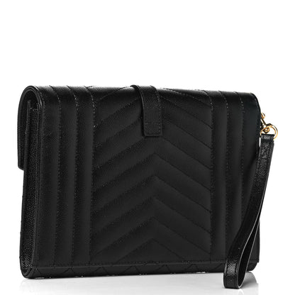 Saint Laurent Grain De Poudre Textured Mixed Matelasse Triquilt Monogram Clutch Black 3 of 7