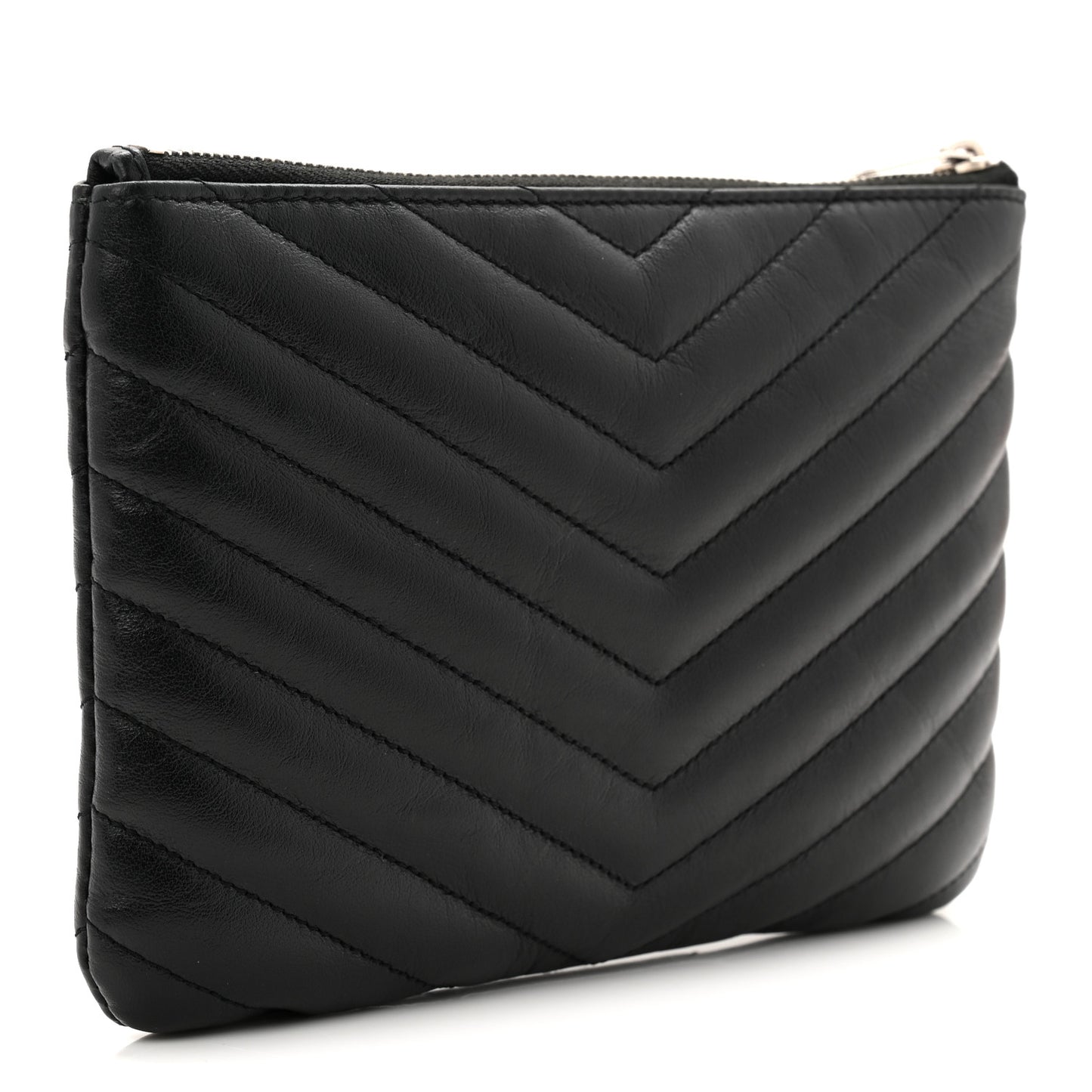 Calfskin Matelasse Chevron Monogram Pouch Black