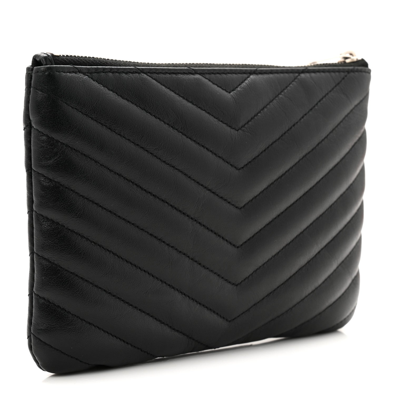 Saint Laurent Calfskin Matelasse Chevron Monogram Pouch Black 3 of 7