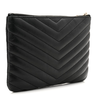 Saint Laurent Calfskin Matelasse Chevron Monogram Pouch Black 3 of 7