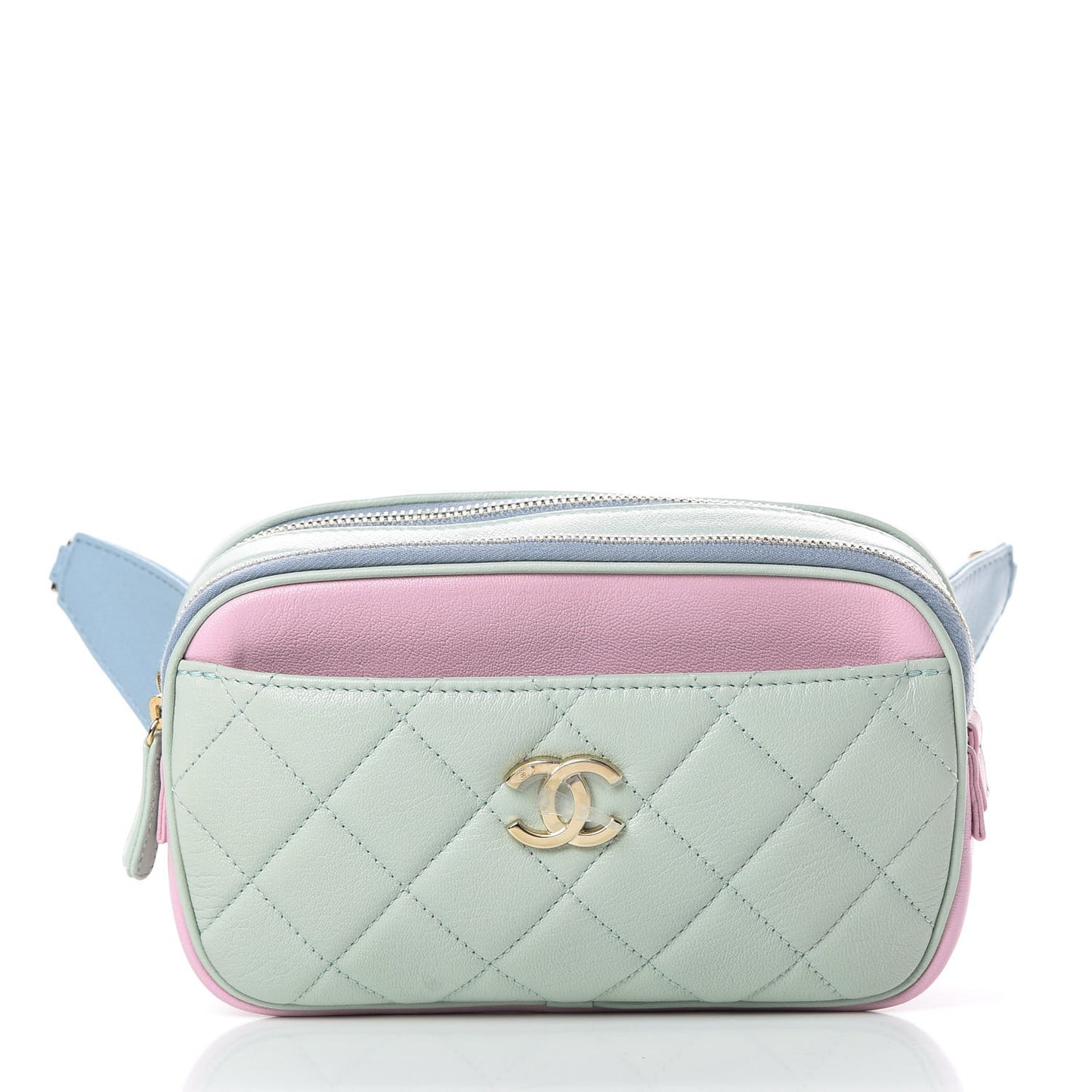 Goatskin Quilted Waist Bag Green Blue Pink