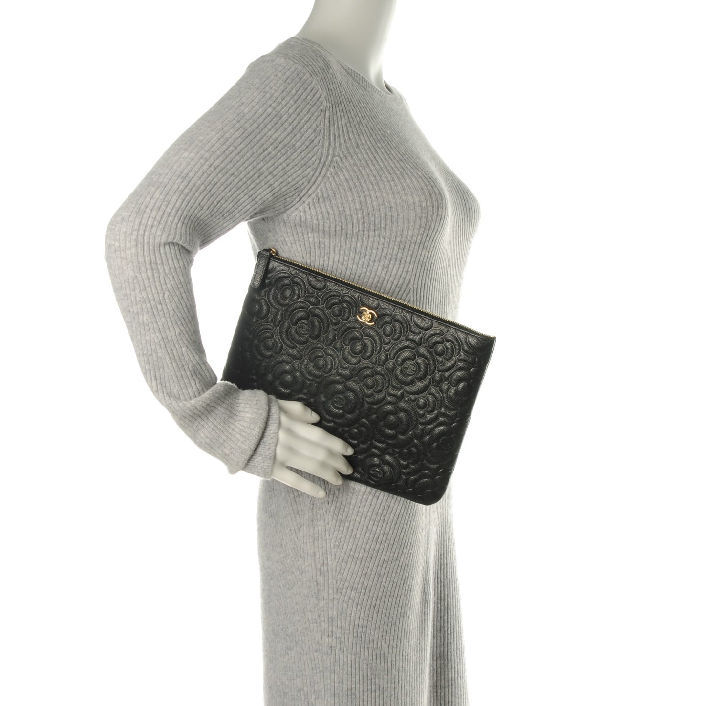 Caviar Camellia Embossed Medium Cosmetic Case Black