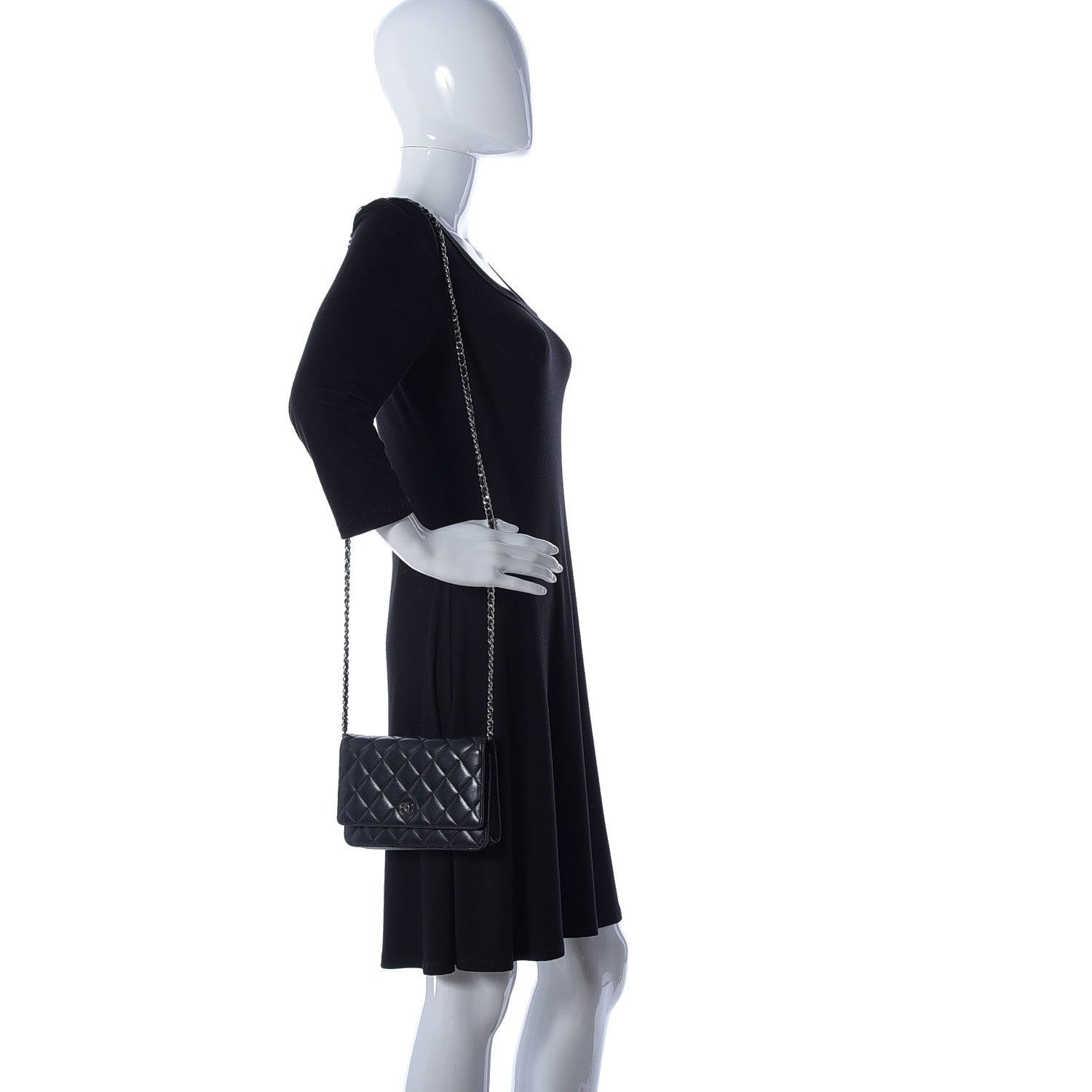 Chanel Lambskin Quilted Wallet On Chain WOC Black 2 of 19