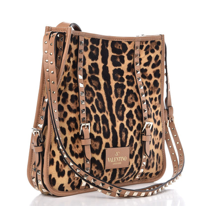 Valentino Garavani Calf Hair Leopard Print Rockstud Shopper Tote Tan 3 of 7