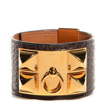 Hermes Shiny Alligator Collier De Chien CDC Bracelet Havanne 1 of 8