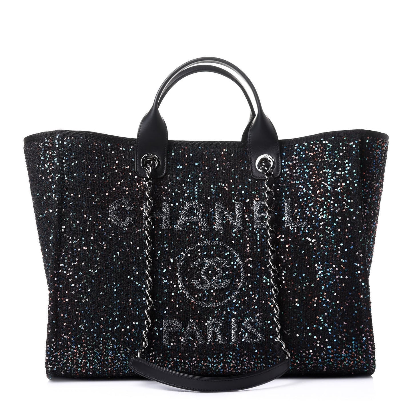 Calfskin Sequin Medium Deauville Tote Black