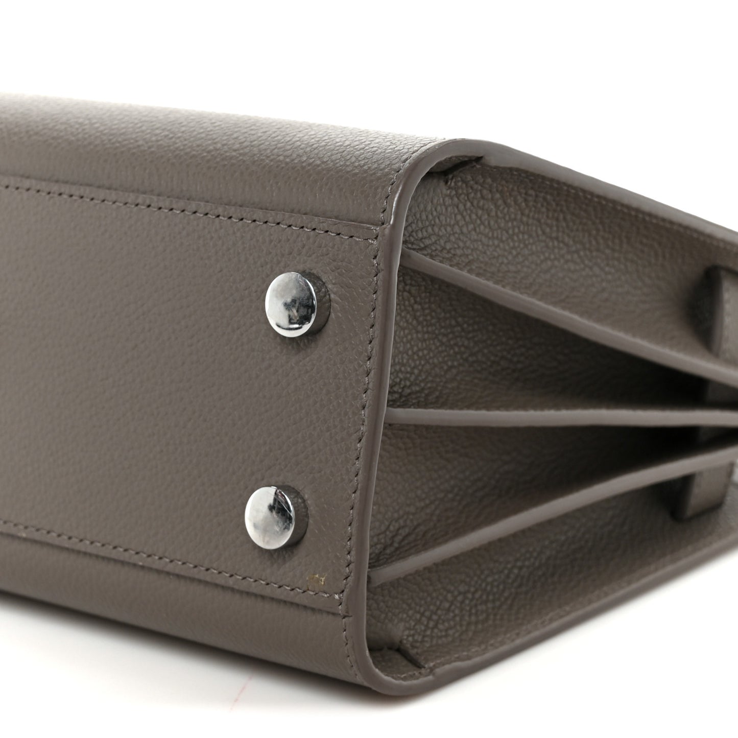 Grained Calfskin Topstich Baby Sac De Jour Fog