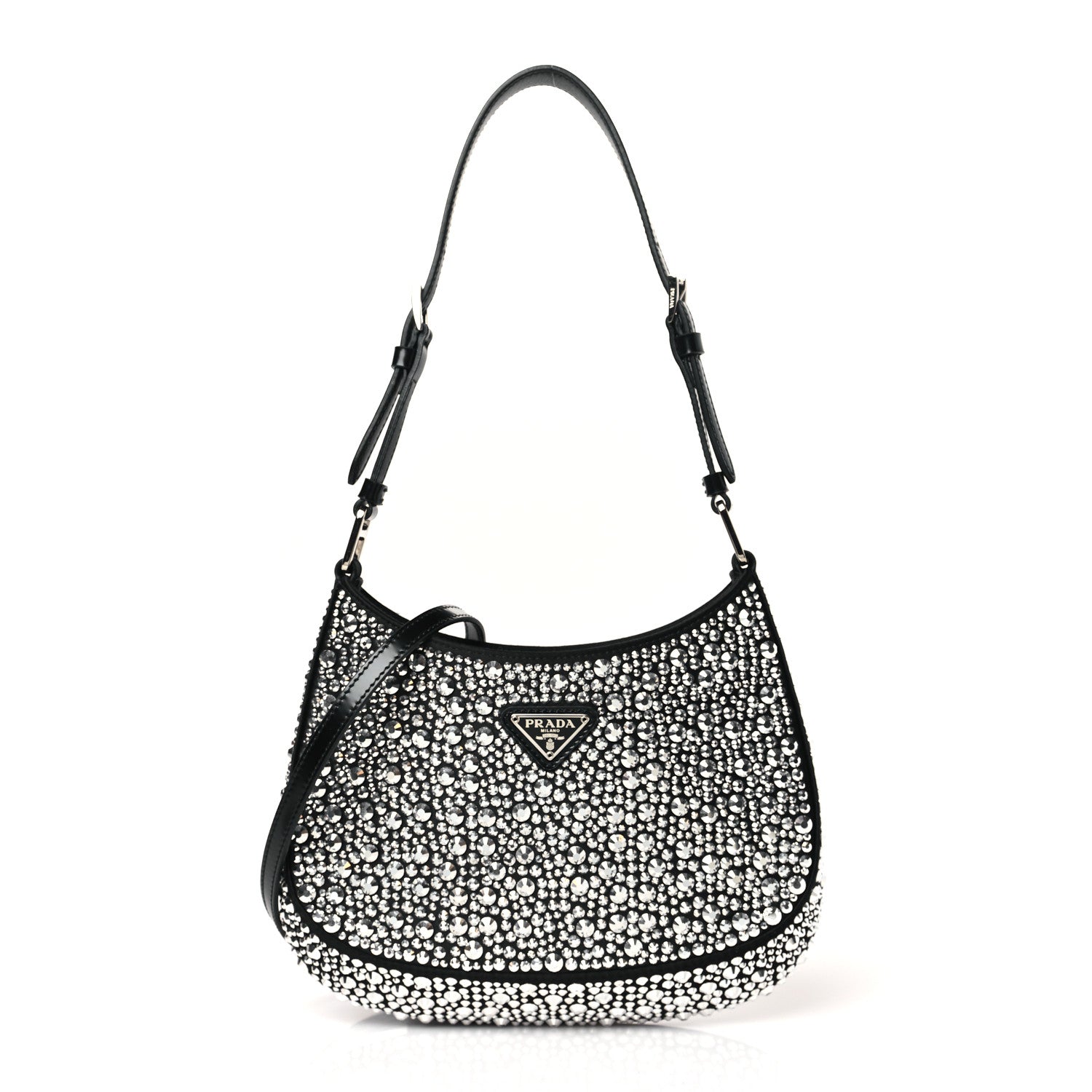 Prada Satin Crystal Cleo Adjustable Strap Shoulder Bag Metal 1 of 8