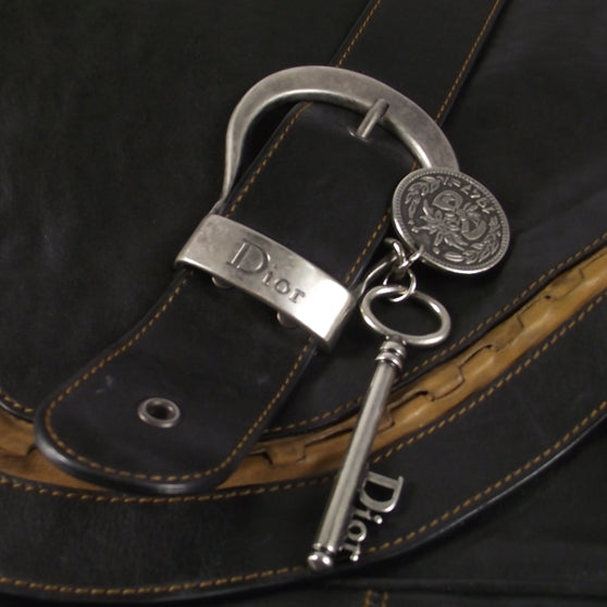 Christian Dior Leather Gaucho Shoulder Bag Black 8 of 9