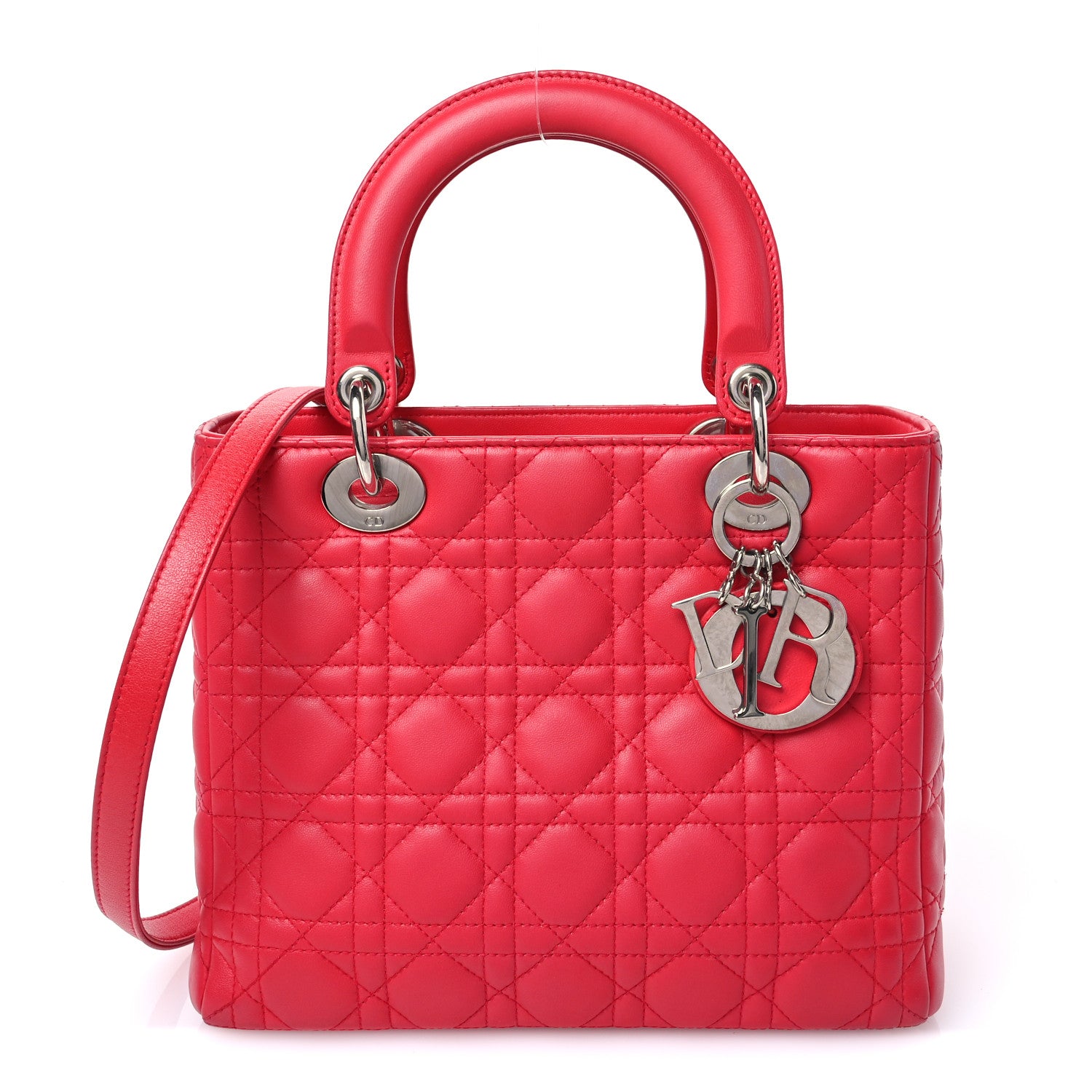 Christian Dior Lambskin Cannage Medium Lady Dior Red 1 of 12