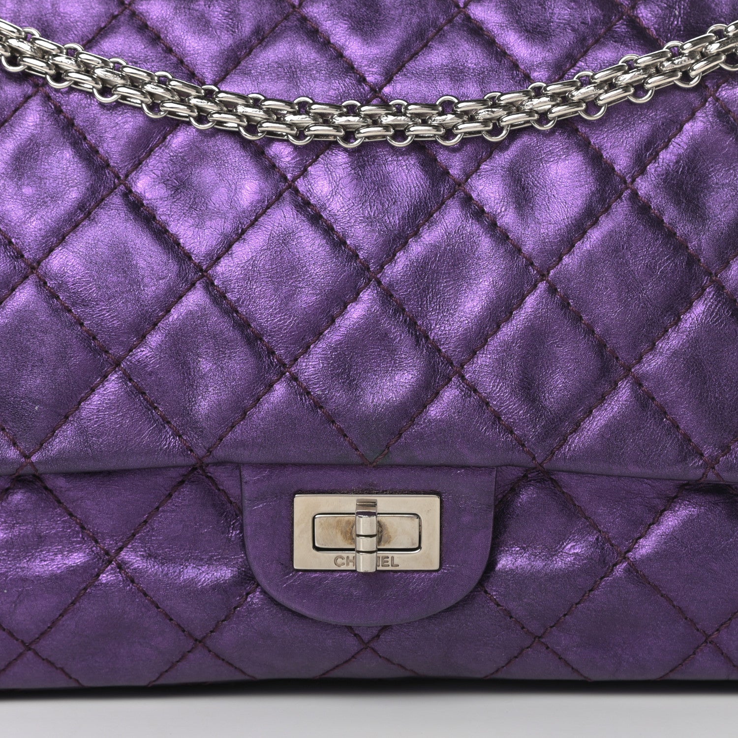 Chanel Metallic Aged Calfskin Quilted 2.55 Reissue 226 Flap Purple 8 of 15