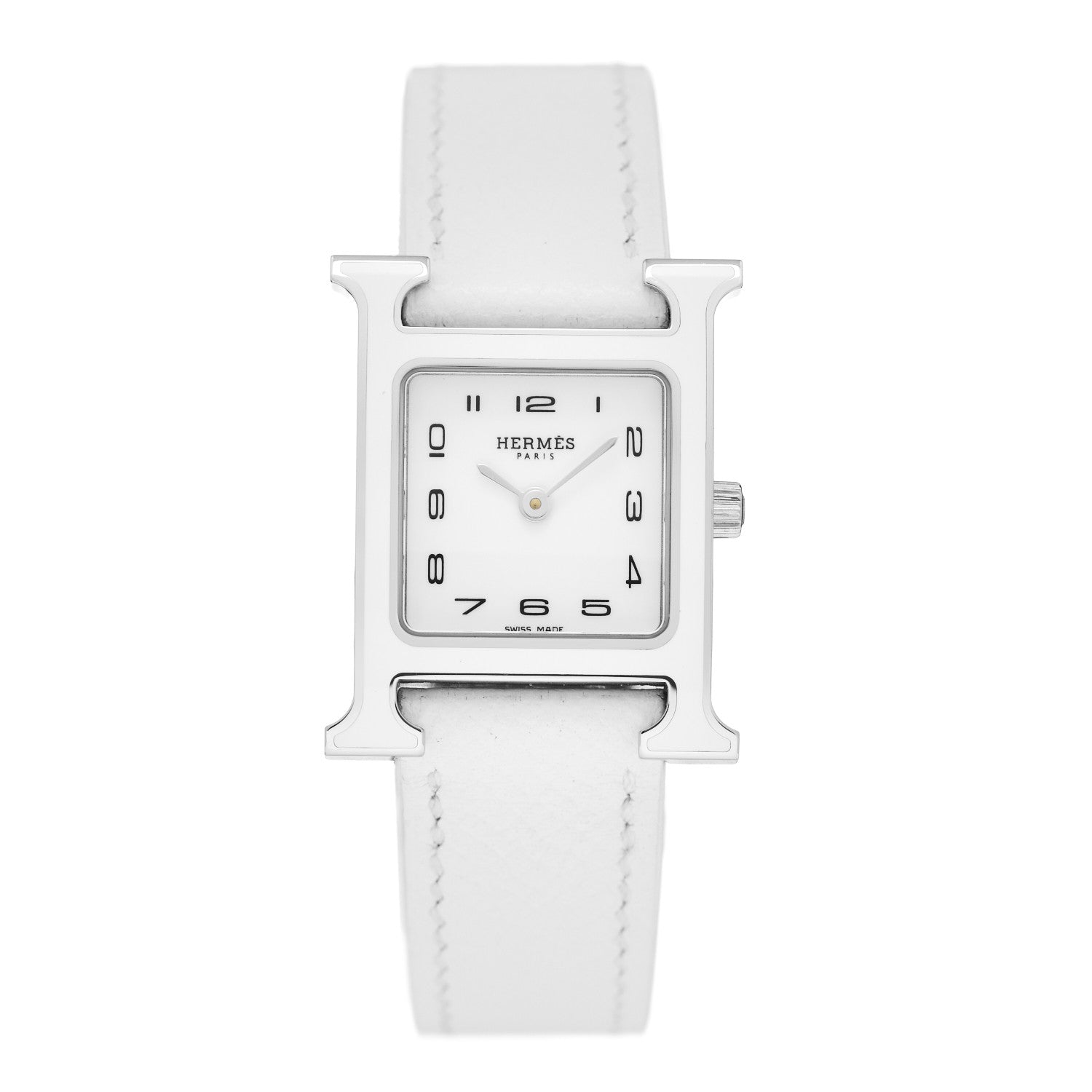 Hermes Stainless Steel Epsom Lacquer 21mm Heure H Hour Quartz Watch Blanc 1 of 5