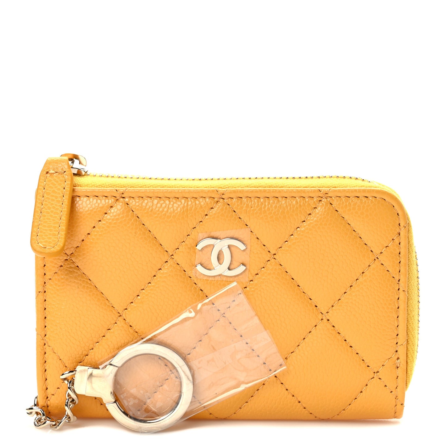 Caviar Quilted Zipped Key Holder Case Yellow
