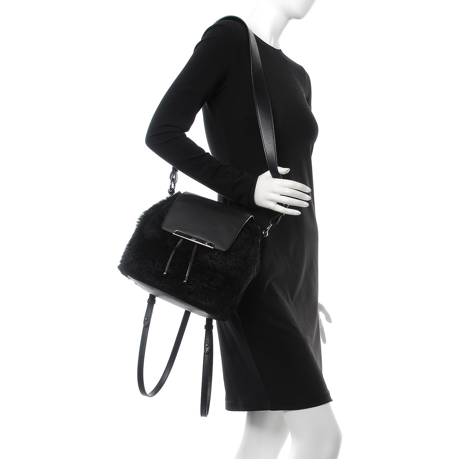 Christian Louboutin Calfskin Shearling Lucky L Bucket Backpack Black 3 of 8