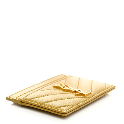 Saint Laurent Grain De Poudre Matelasse Chevron Monogram Credit Card Case Light Chartreuse 4 of 7