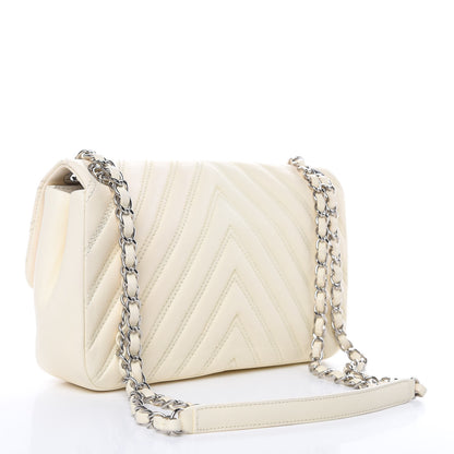 Chanel Lambskin Chevron Double Stitch Medium Single Flap White 3 of 12