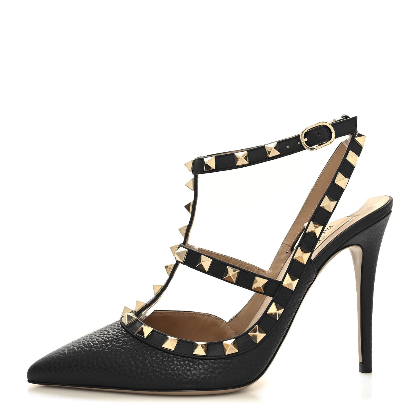 Pebbled Calfskin Rockstud Ankle Strap 100mm Pumps 37 Marine